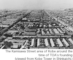 The Kamisawa Street area of Kobe around the time of TOA's founding (viewed from Kobe Tower in Shinkaichi.)